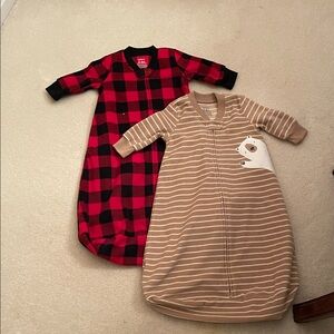 Set of 2 Carter’s Sleep Sacks - Red and Tan Stripe